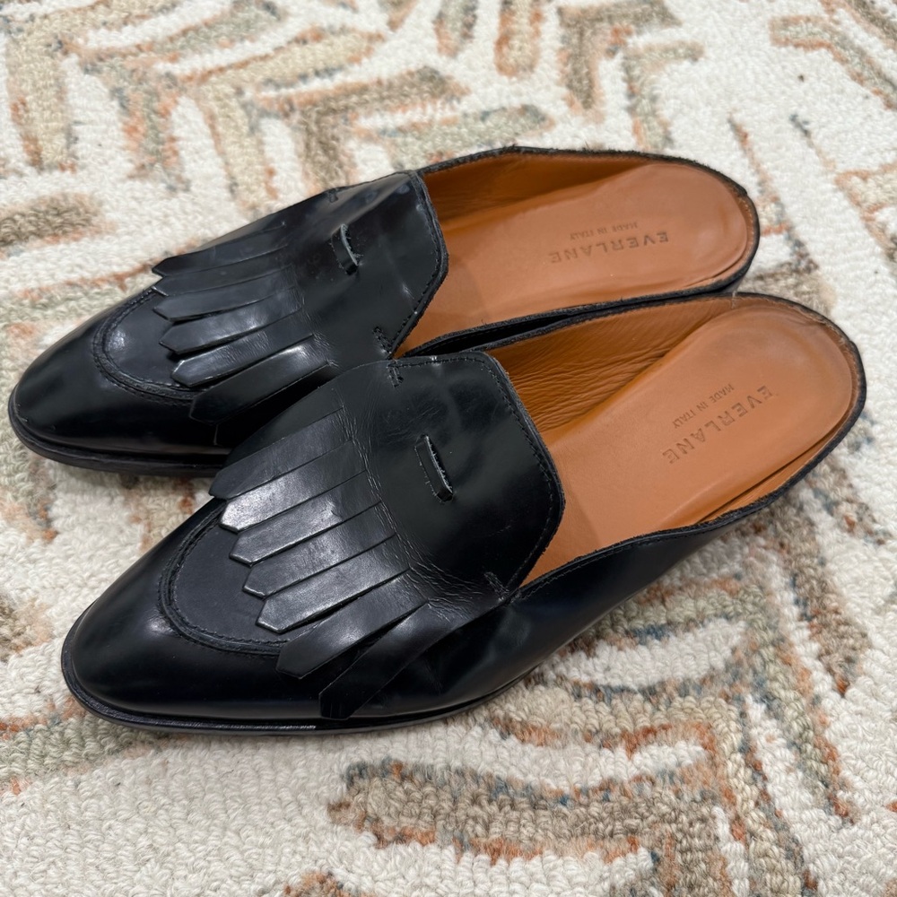 Everlane Black Fringe Leather Loafers